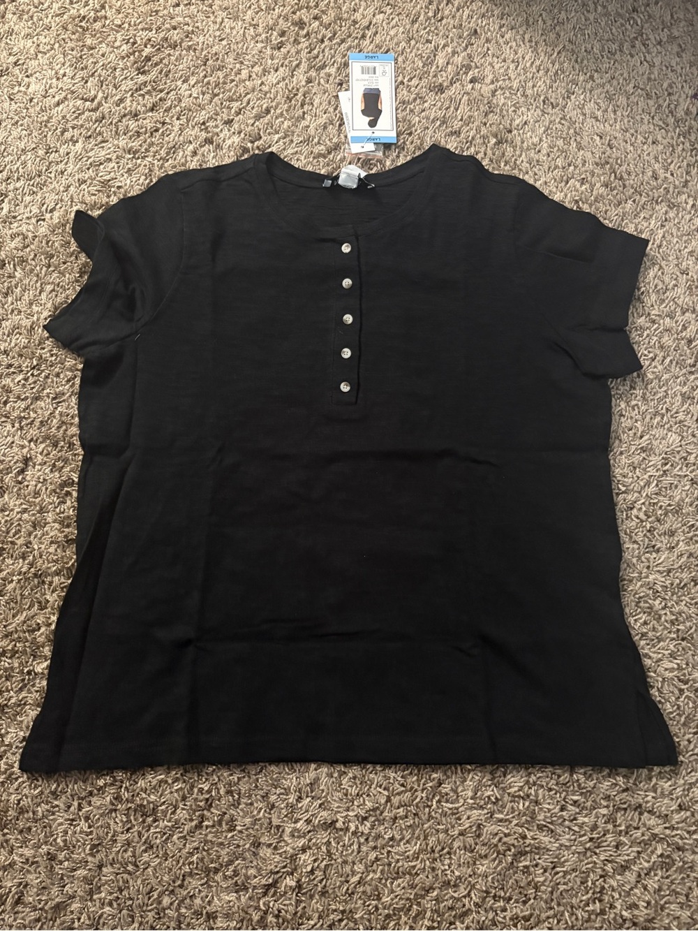 Nine West Black Short Sleeve Button-Front Tee